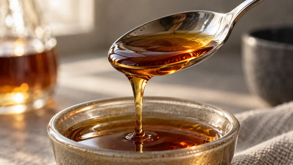 Close-up of maple syrup on a spoon